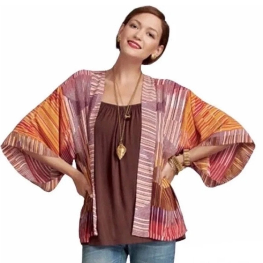CAbi Mon Ami Kimono Cardigan Top Sunset Stripe Size Medium Style 247